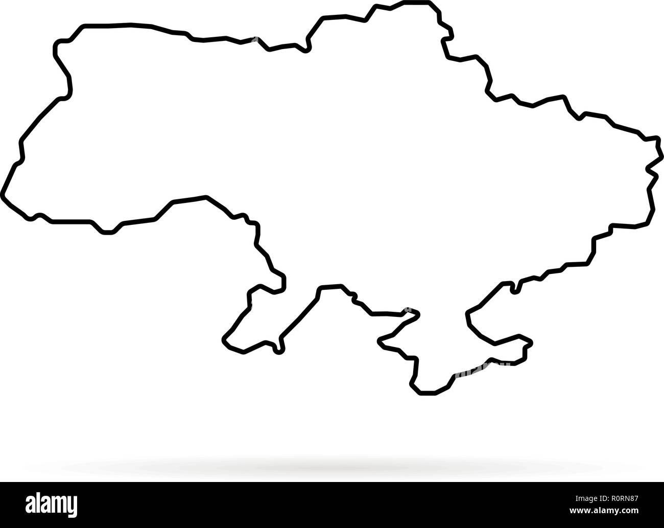 Thin Line Ukraine Karte mit Schatten Stock Vektor