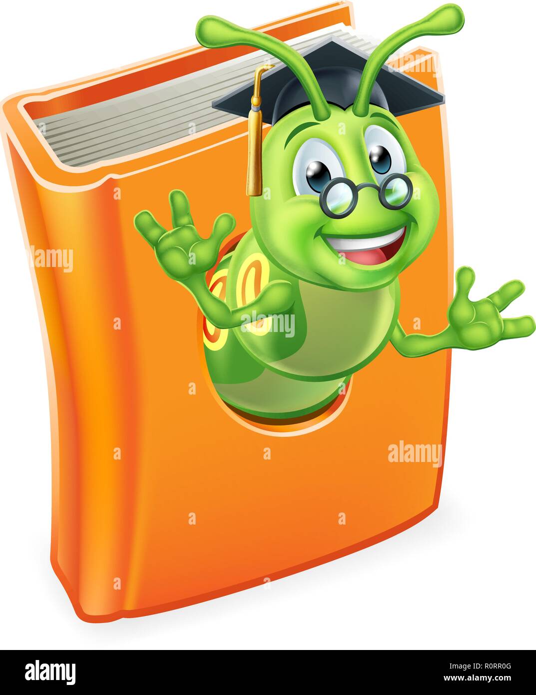 Absolvent Bücherwurm Caterpillar Wurm in Buch Stock Vektor
