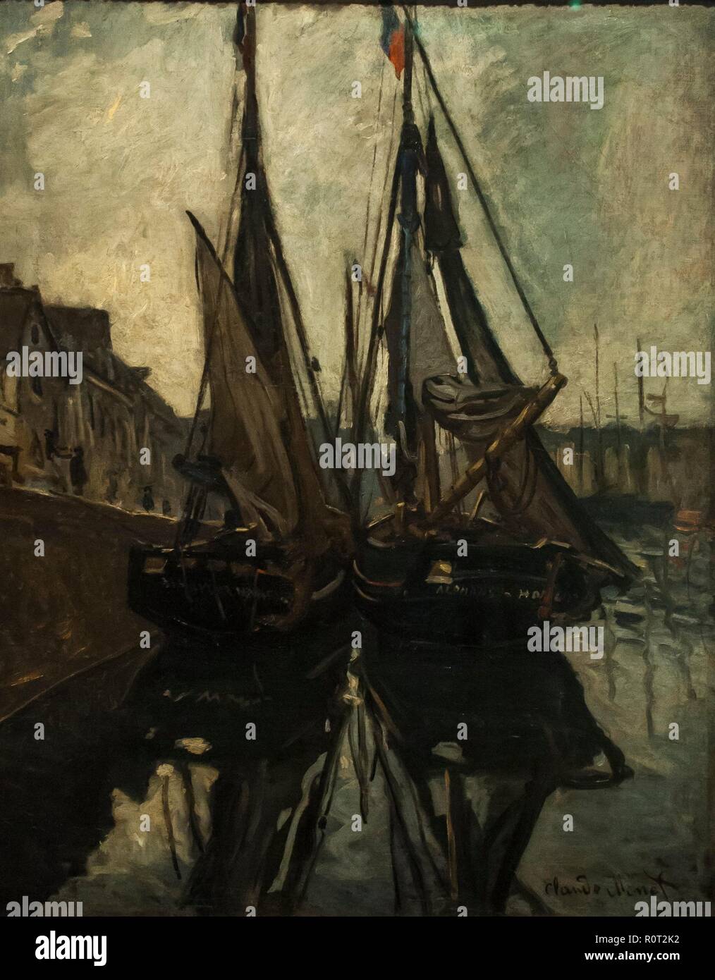 Claude Monet, "Fischerboote in Honfleur', 1868, Museum Calouste Gulbenkian entfernt. Thema: Monet, Claude (1840-1926. Stockfoto