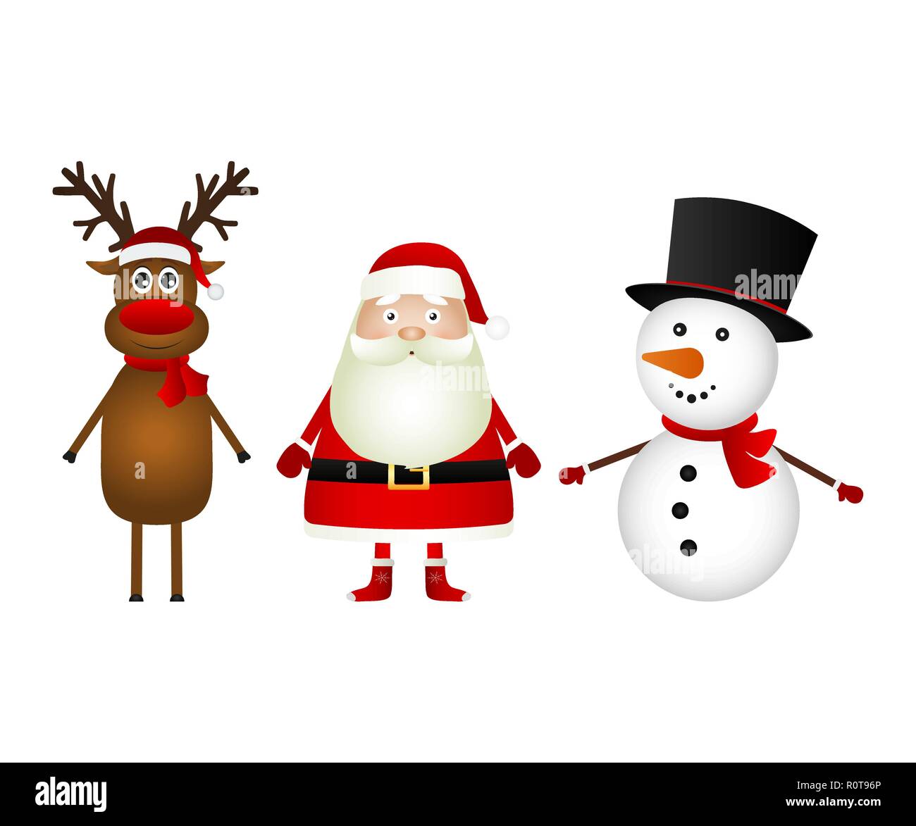Weihnachtsmann mit Rentier und einen Schneemann stehend auf einem weißen zurück Stock Vektor