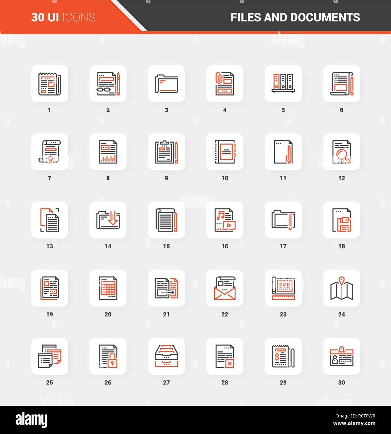 Dateien und Dokumente flache Linie Web Icon Konzepte Stock Vektor