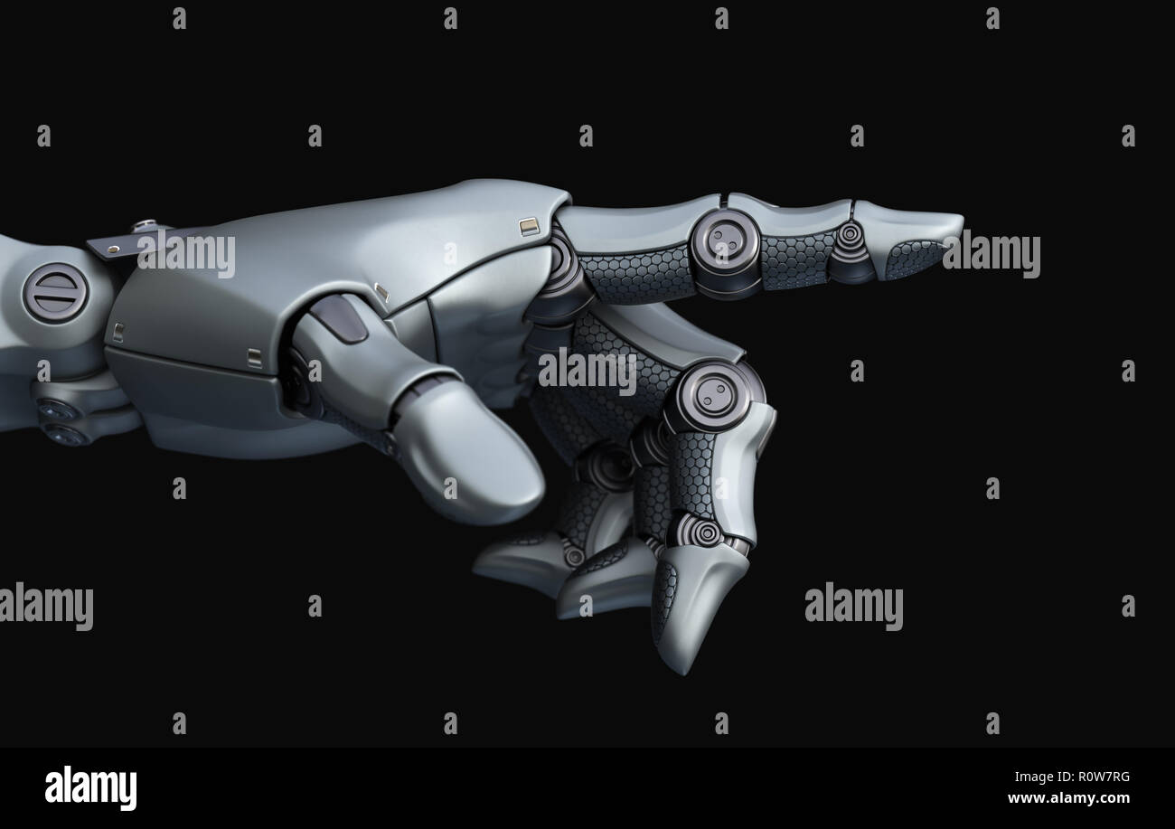Robot Hand zeigt. 3D-Darstellung Stockfoto