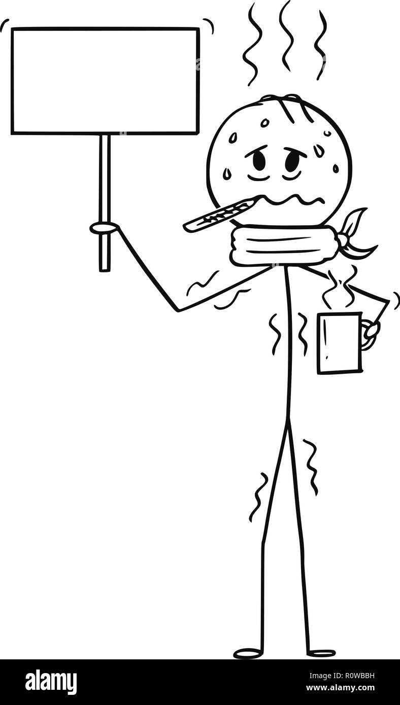 Cartoon von kranken Mann oder Geschäftsmann Holding leer Zeichen Stock Vektor