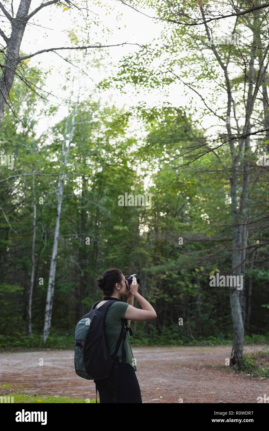 Frau Fotos Klicken mit Kamera Stockfoto