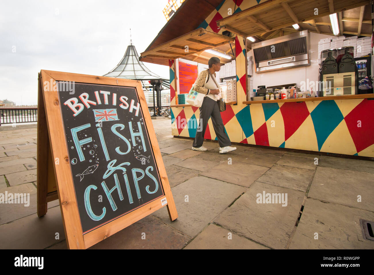 Britische Fish und Chips Abschaltdruck Stockfoto