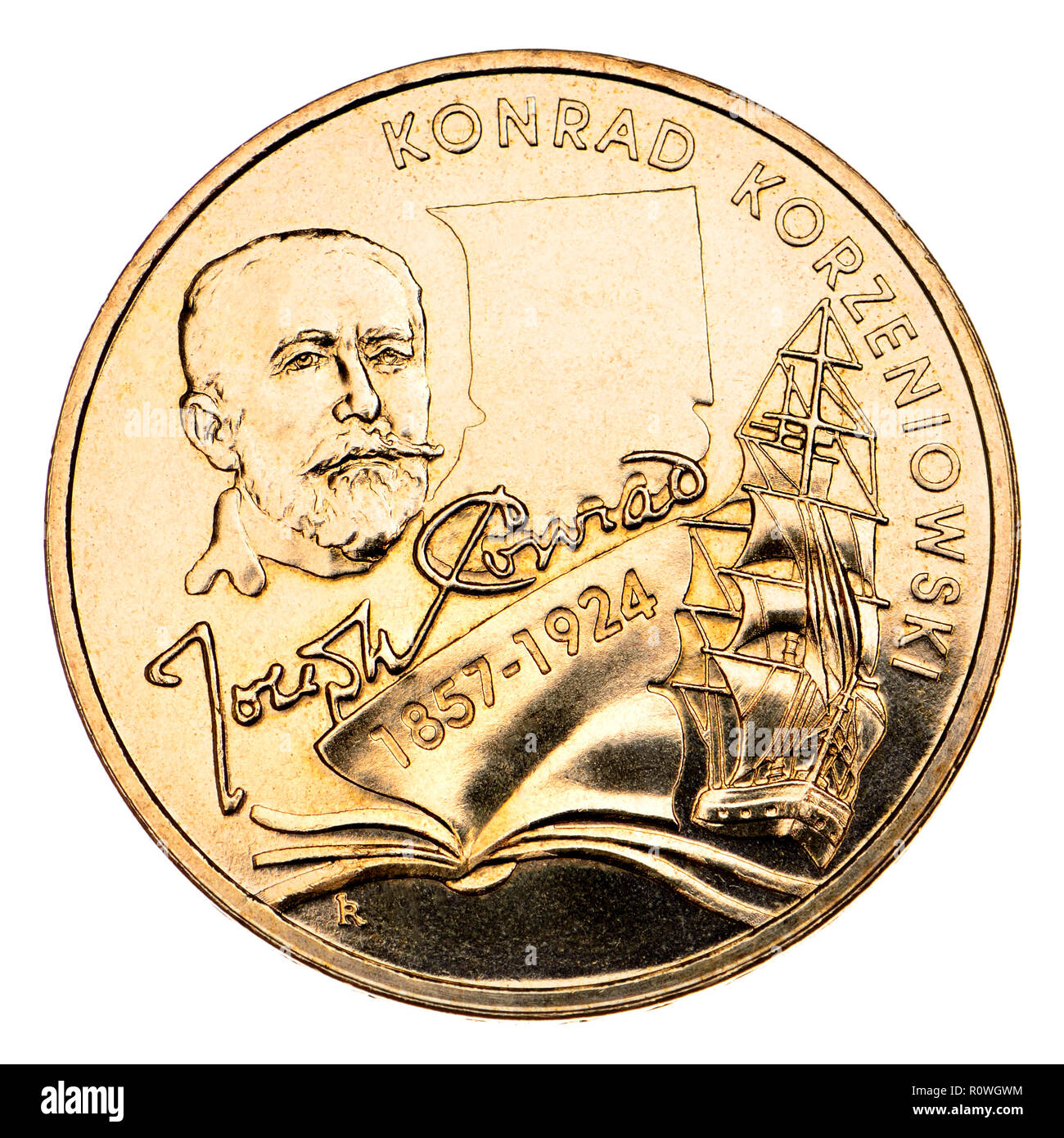 Joseph Conrad (geb. Józef Teodor Konrad Korzeniowski: 1857-1924) EPolish/britische Autor, auf einem polnischen 2 Zl-Gedenkmünze. "Nordisches Gold" (Legierung aus c Stockfoto
