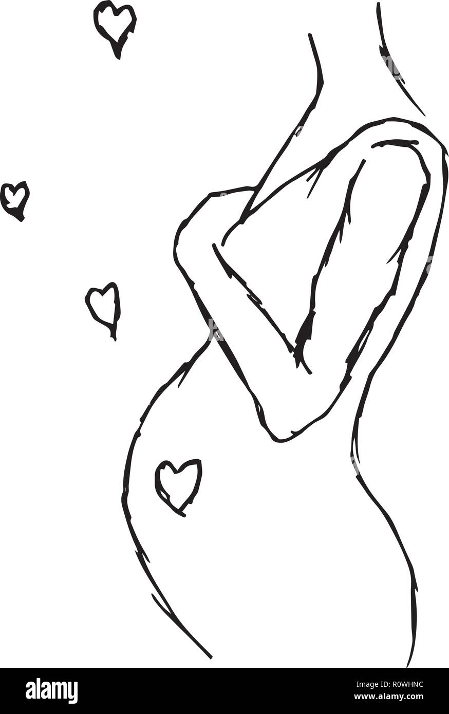 Schwarze und weiße Silhouette einer schwangeren Frau Stock Vektor