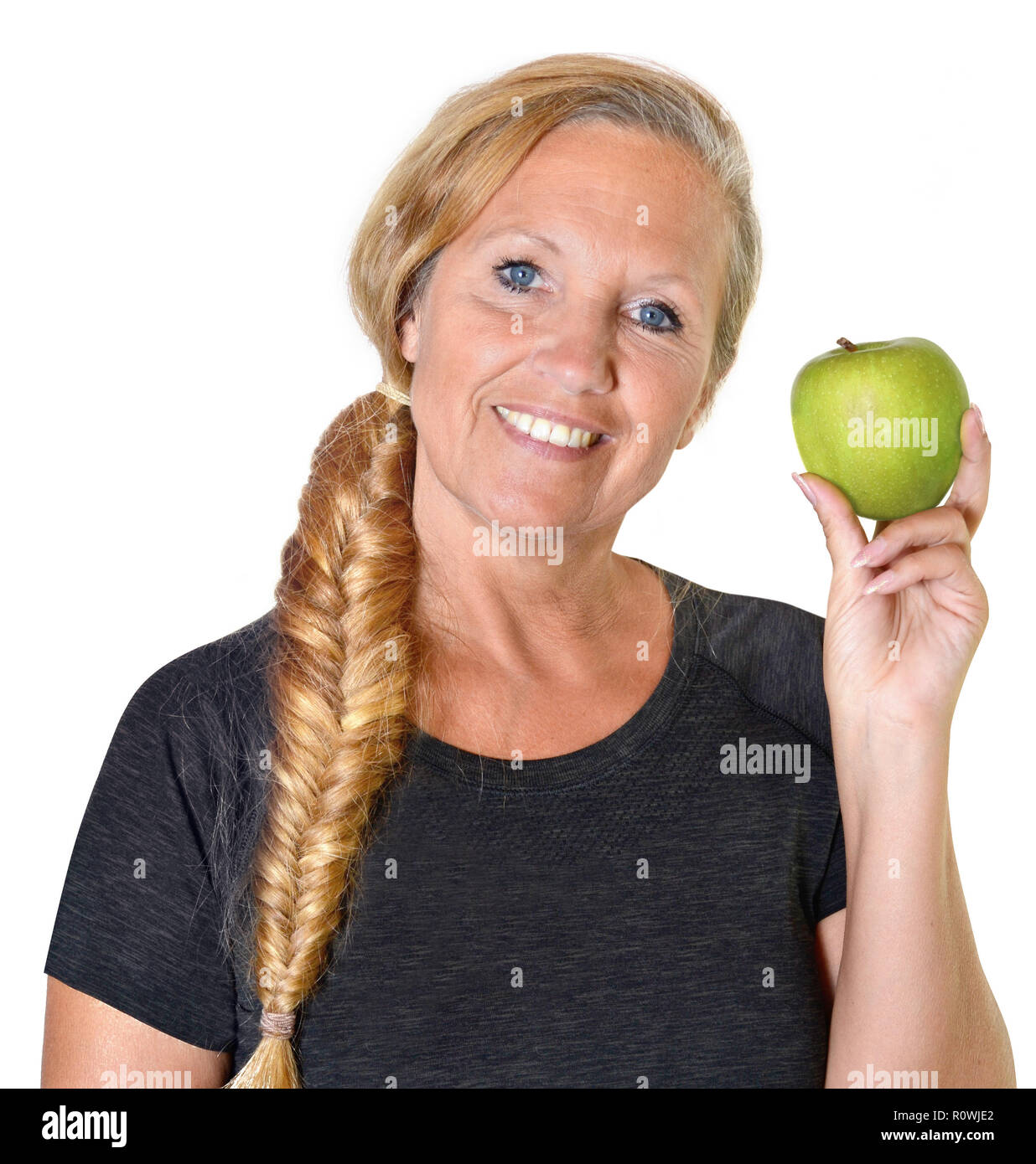 Rentner gesunde Ernährung Vitamine Apple gerne anbringen Stockfoto