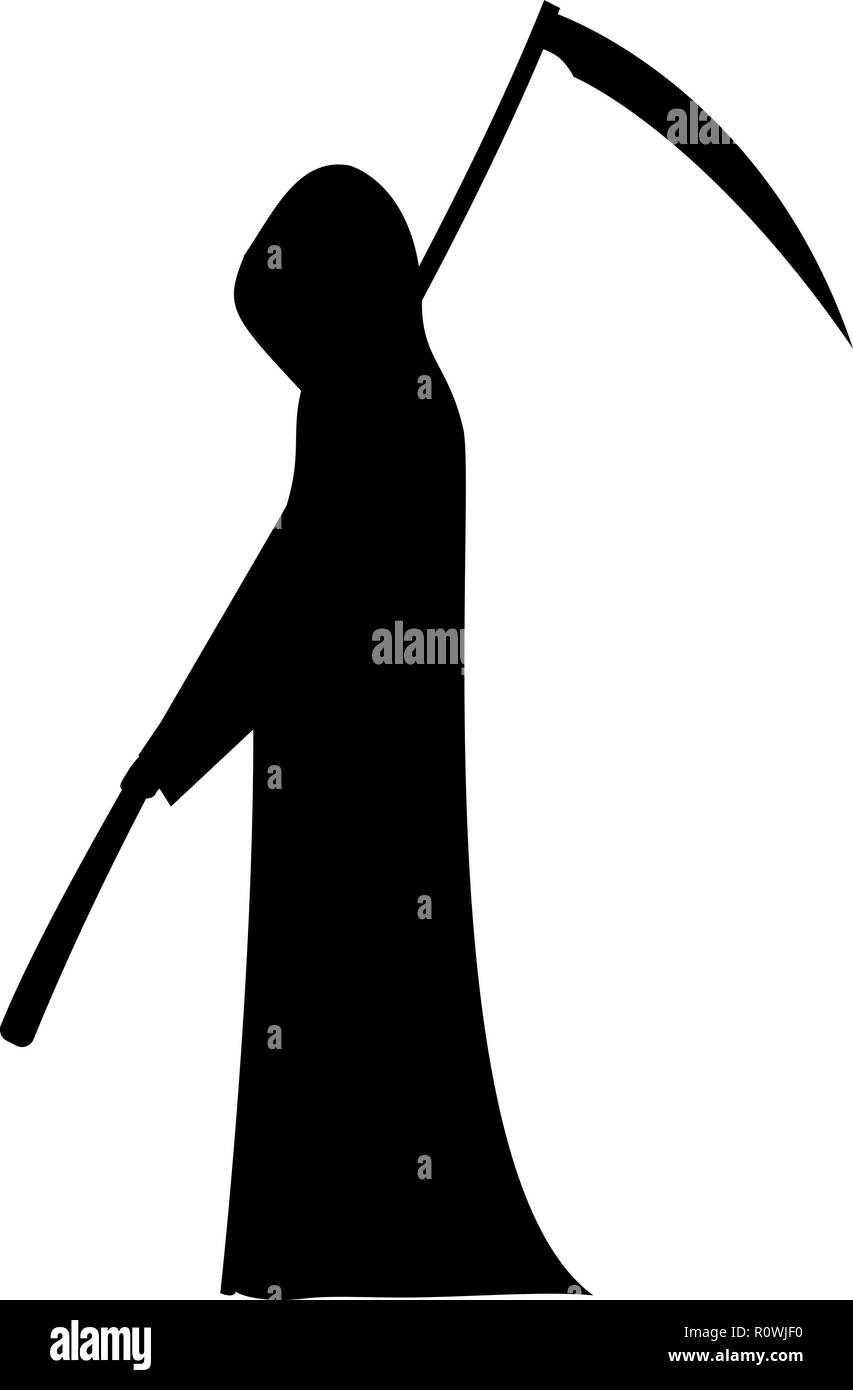 Vektor Silhouette eines Mannes mit Kapuze und Scythe Stock Vektor