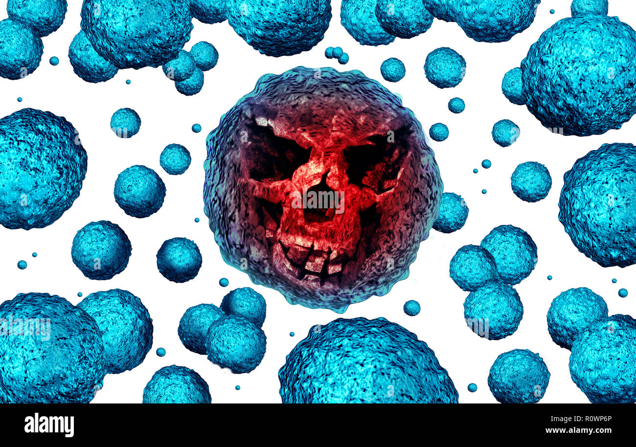 Superbug Belastung Bakterien Konzept als Killer Mikrobe geformt wie ein Tod Schädel Gesicht als Symbol für MRSA medizinischen Risiko und antimikrobiell. Stockfoto