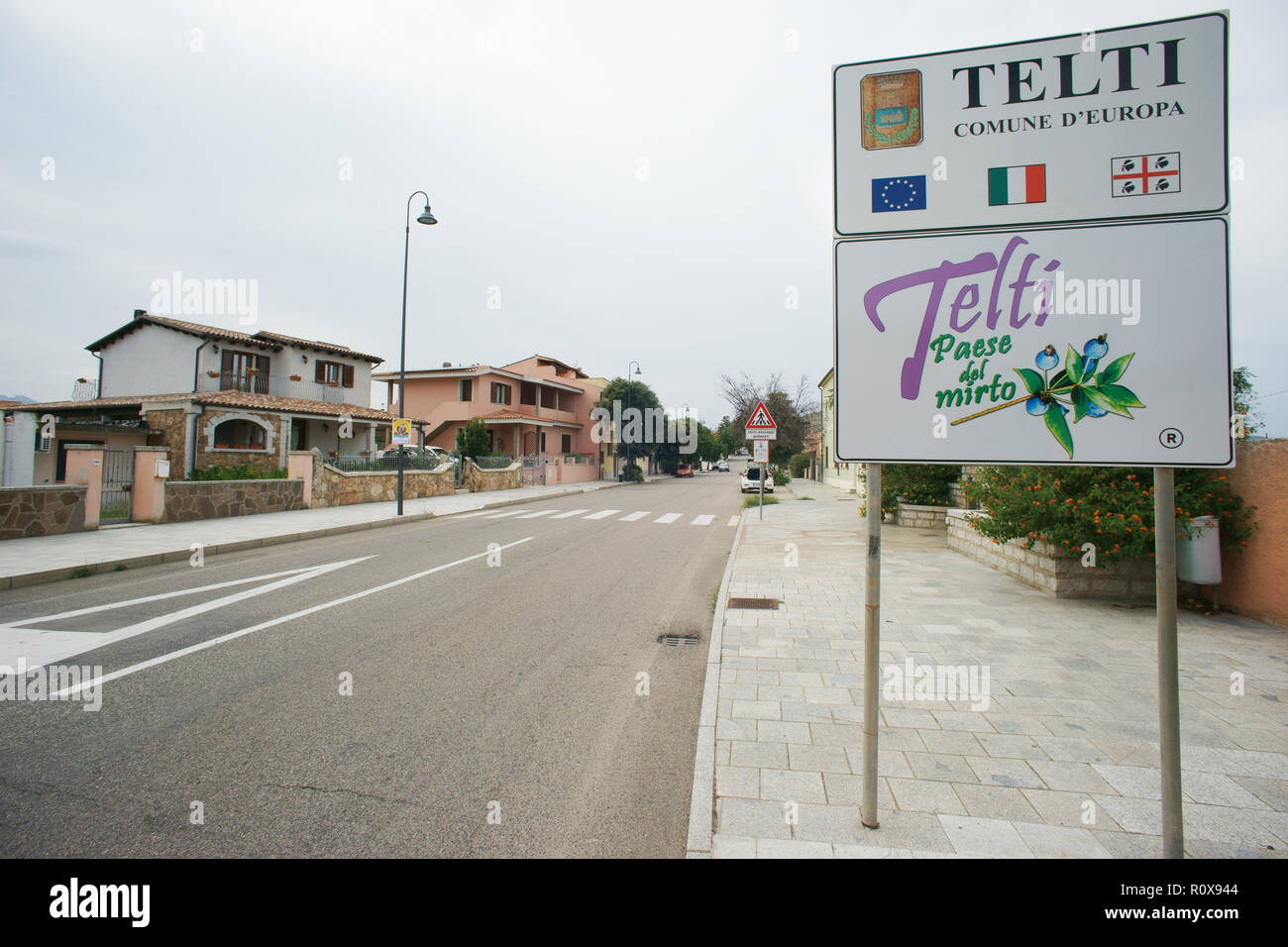 Telti, Stadt der Myrte, Street segnal, Gallura, Sardinien, Italien Stockfoto
