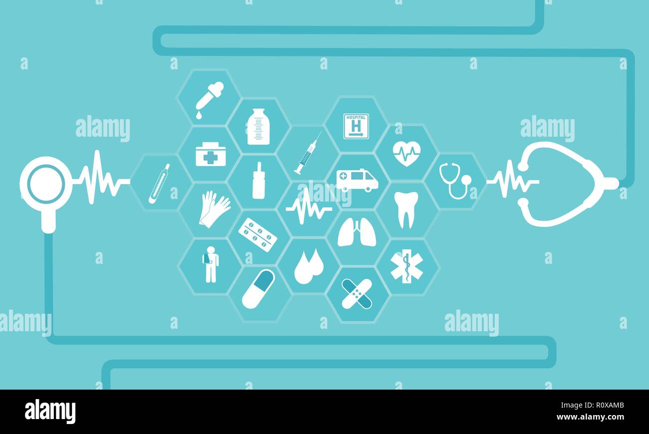 Vektor flachbild Symbole in der Medizin Gesundheitswesen Symbole für Poster, Banner und Karte. Stock Vektor