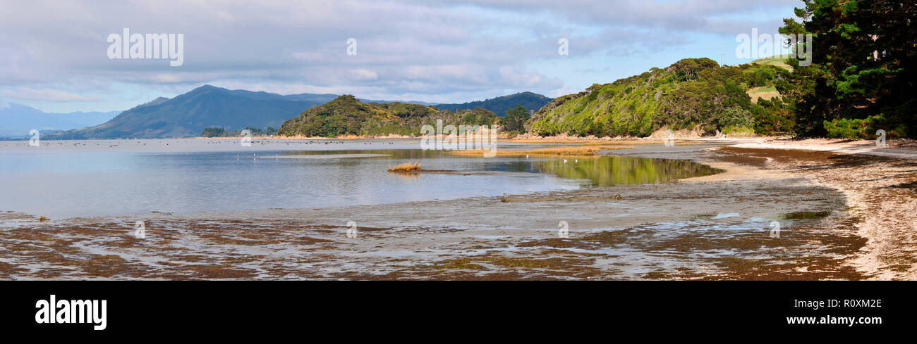 Um Neuseeland - Farewell Spit-Panorama Stockfoto