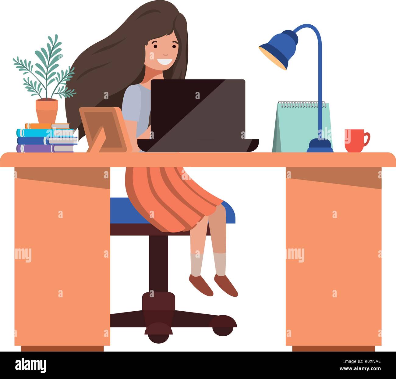 Frau im Büro avatar Charakter arbeiten Stock Vektor