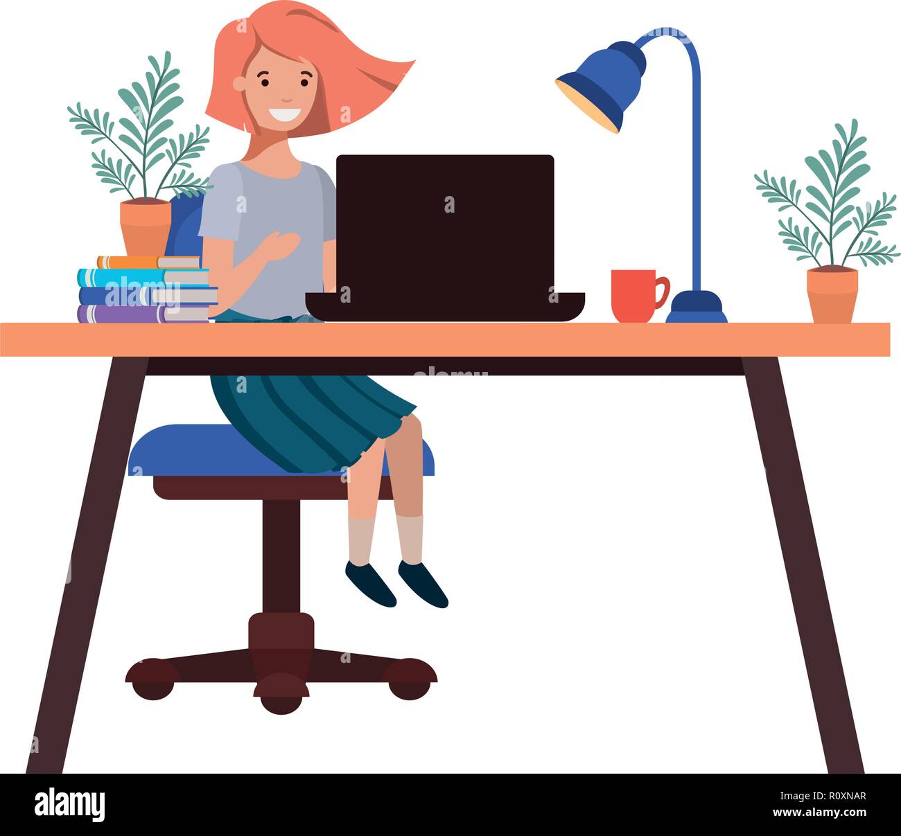 Frau im Büro avatar Charakter arbeiten Stock Vektor