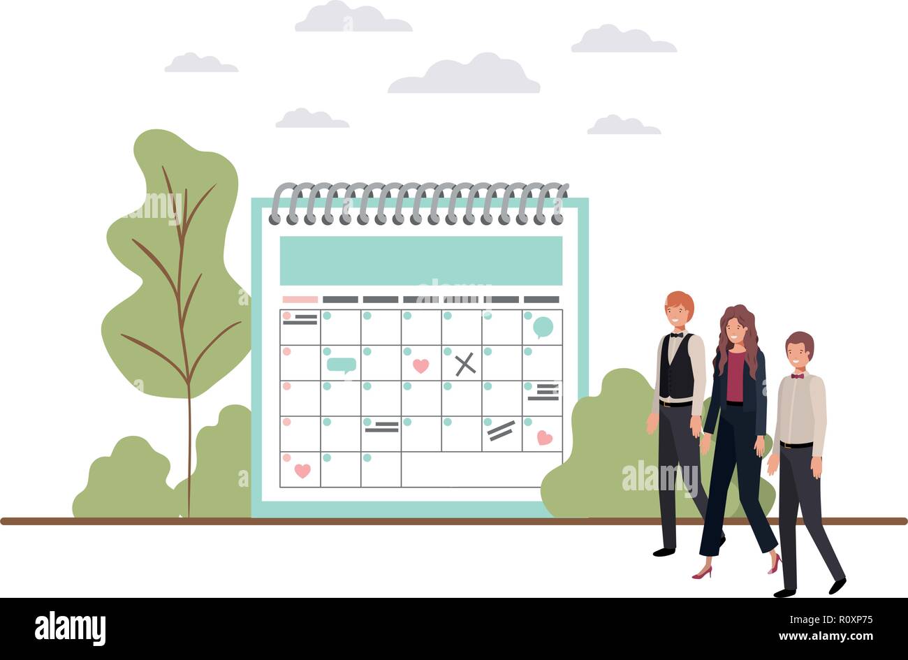Gruppe von Menschen, die das Geschäft mit Kalendererinnerung Stock Vektor