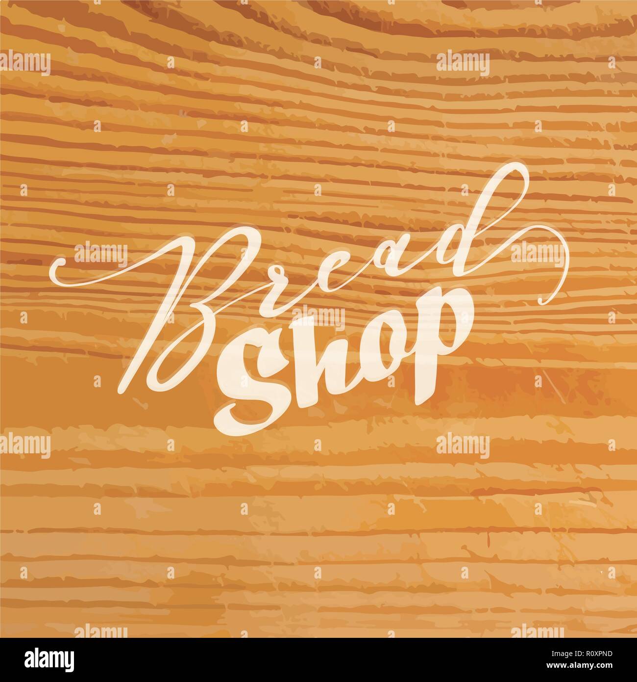 Brot shop Schriftzüge auf Holz- Hintergrund. Vector Illustration von Hand gezeichnet. Stock Vektor