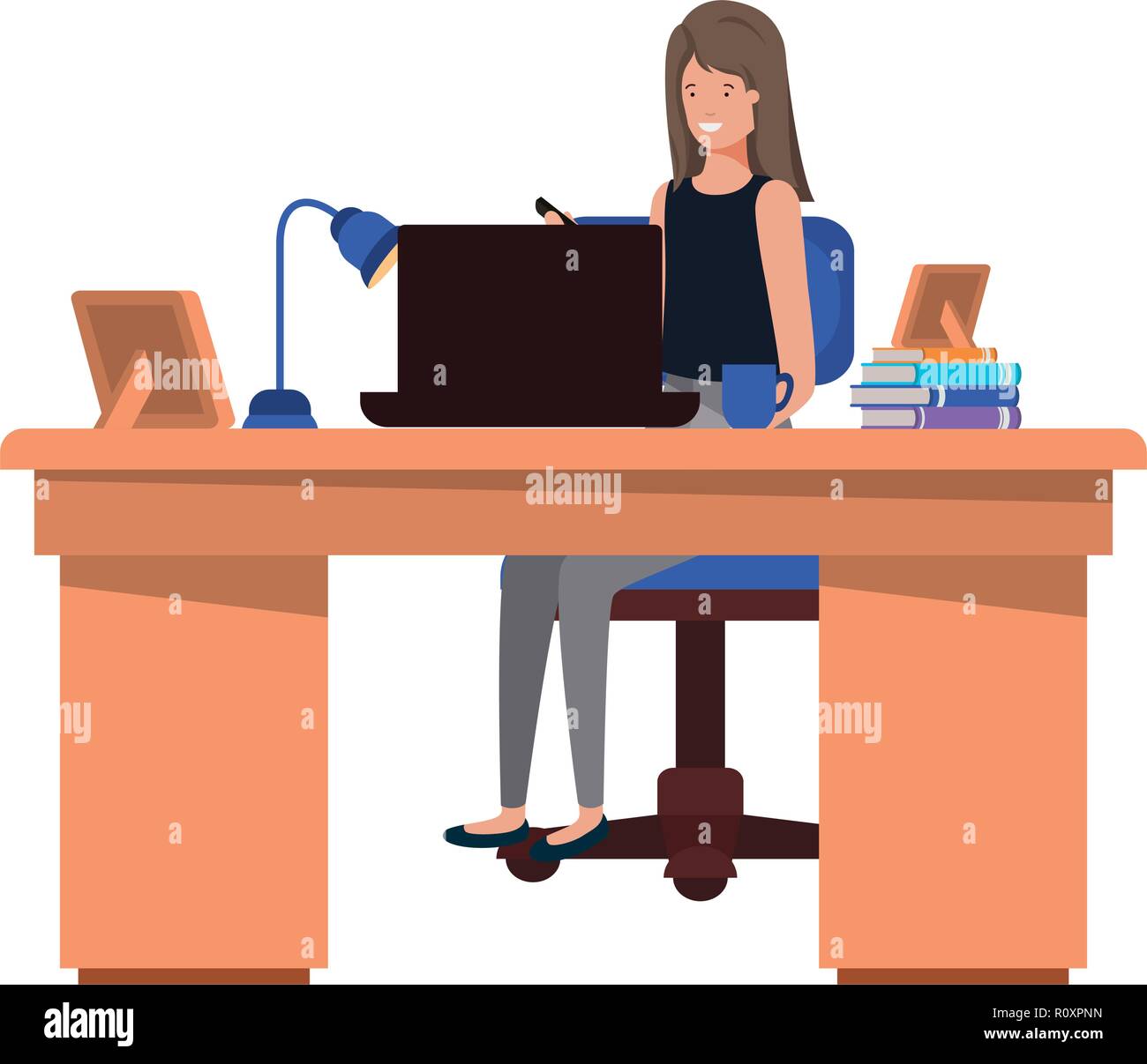 Frau im Büro avatar Charakter arbeiten Stock Vektor