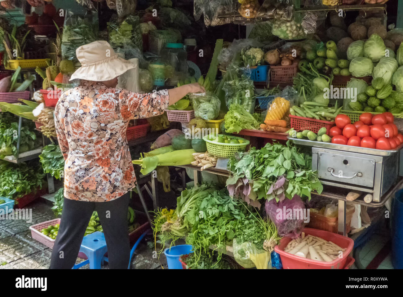 Pflanzliche ausgeht, Ben Thanh Markt (Chợ Bến Thành), Ho Chi Minh City, Vietnam Stockfoto