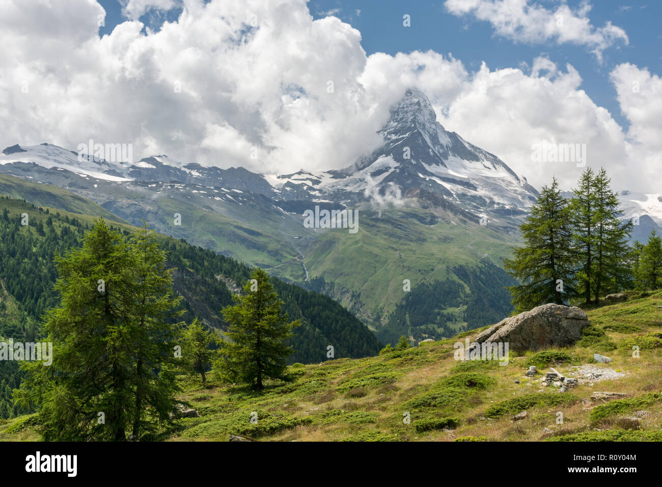 Blick auf Matterhorn, die Kultigsten peak in der Schweiz, oder sogar Europa Stockfoto