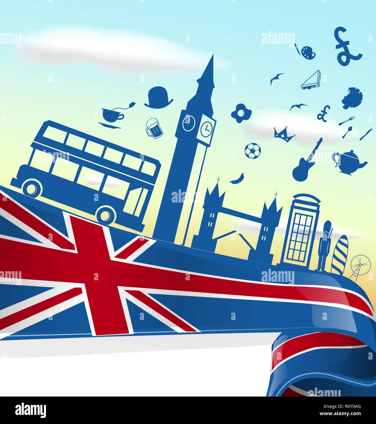 Großbritannien London Element auf Fahne mit Himmel Hintergrund Stock Vektor