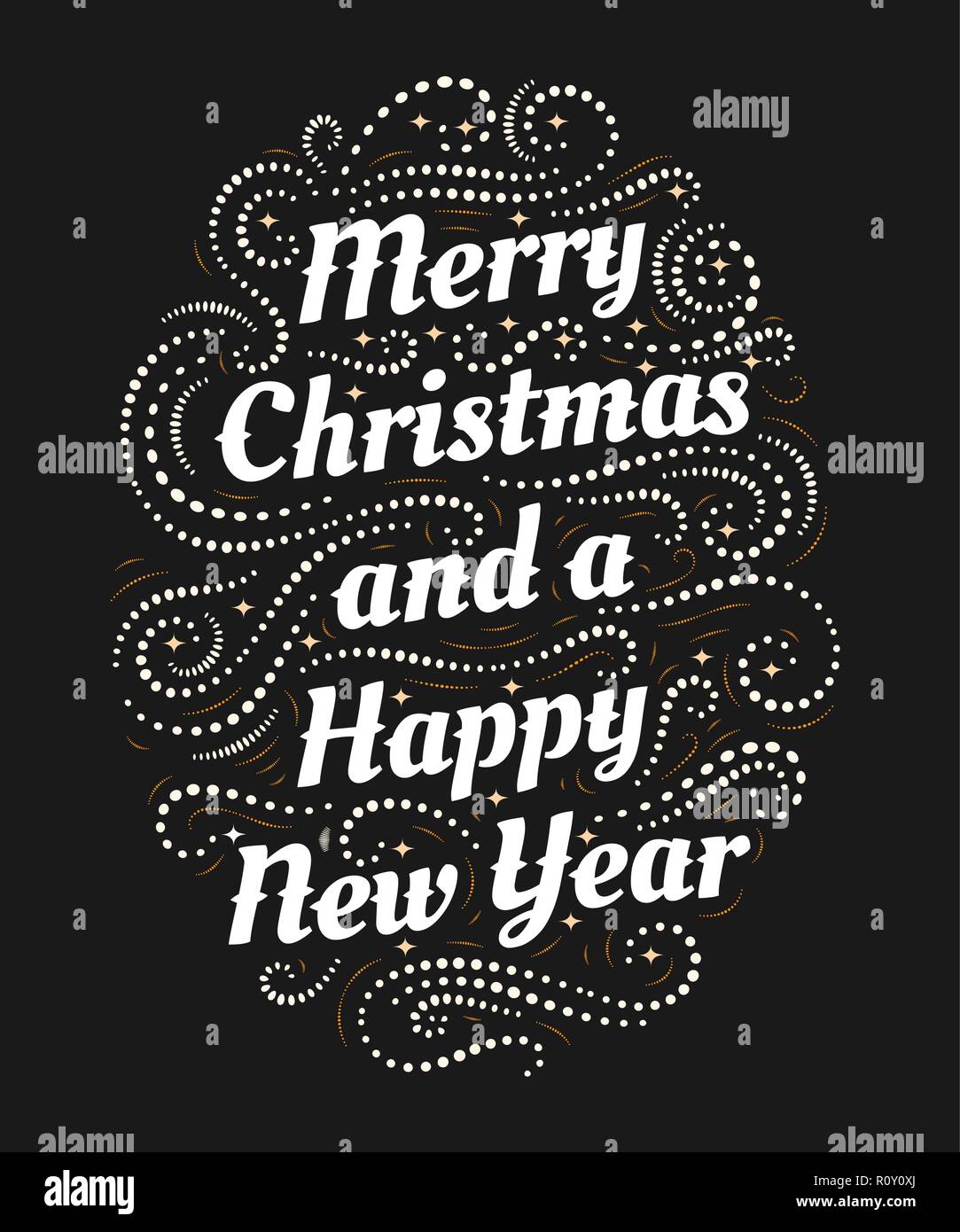 Frohe Weihnachten und einen guten Rutsch ins Neue Jahr Hand gezeichnet Schriftzug Stock Vektor