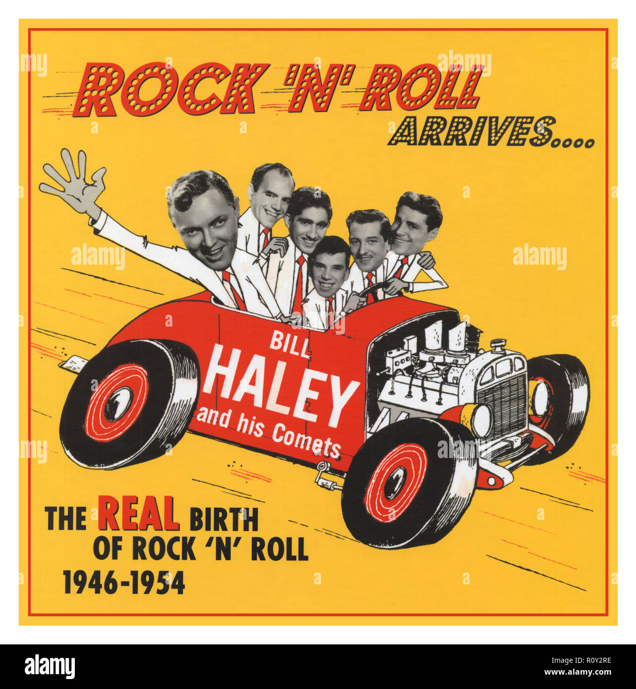 Bill Haley und seinen Comets ‎ - Rock'N'Roll kommt.. Compilation CD von Bill Haley und seinen Comets Rock und Roll Songs von 1946-1954 re-release 2006 werden diese Aufzeichnungen, in denen Rock'n'Roll wirklich begann. Sie Zurückda Rock Rund um die Uhr, und Bill und die Kometen bei der Arbeit auf ihre eigene einzigartige Mischung des Boogie Woogie, Hillbilly, Pop, Blues und Jazz offenbaren, Jahre, bevor jemand anderes. Wir hören ihn erfinden, dem noch unbenannten Musik, Rock'n'Roll, die schließlich die Welt verändert werden. Stockfoto