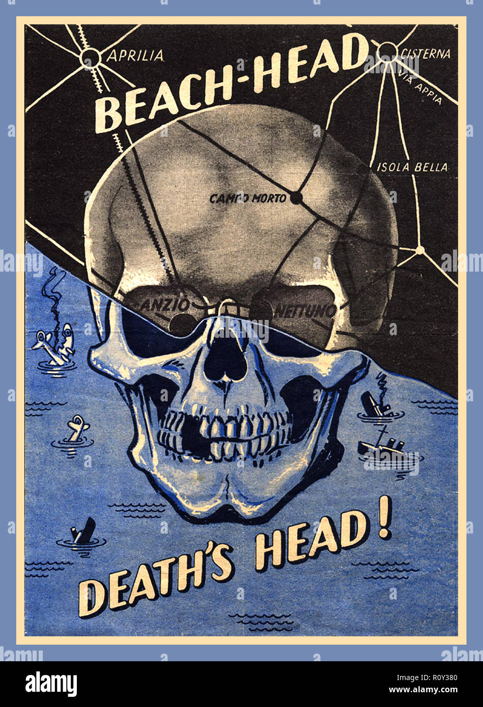 ANZIO Invasion der Alliierten Nazideutschland WW2 Propaganda Poster' Beach-Head' 'Tod' Warnung alliierte Soldaten, dass der Tod sie an der 2. Weltkrieg Anzio Beach Head italienischen Invasion Italien erwartet Stockfoto