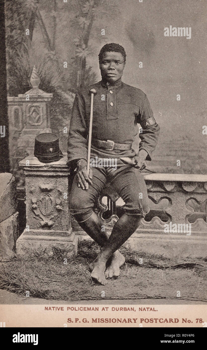 Native Polizist, Durban, Südafrika, Postkarte Stockfoto