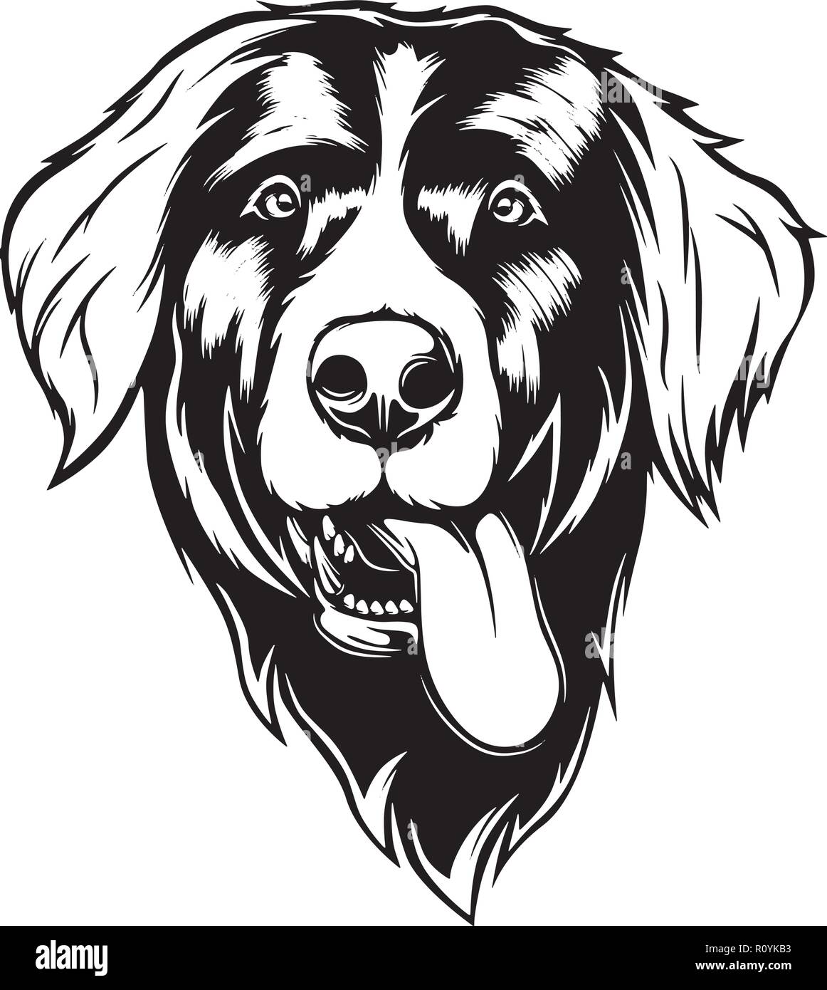 Berner Sennenhund Rasse Kopf isoliert Pedigree Pet Portrait Lächeln glücklich Welpen Gesicht Animal Cartoon Illustration Portrait Kunst Kunstwerk niedliche Design Stock Vektor