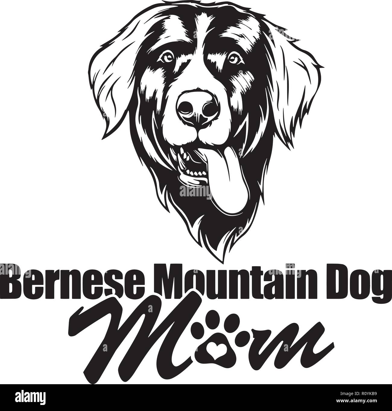 Berner Sennenhund Rasse Kopf isoliert Pedigree Pet Portrait Lächeln glücklich Welpen Gesicht Animal Cartoon Illustration Portrait Kunst Kunstwerk niedliche Design Stock Vektor