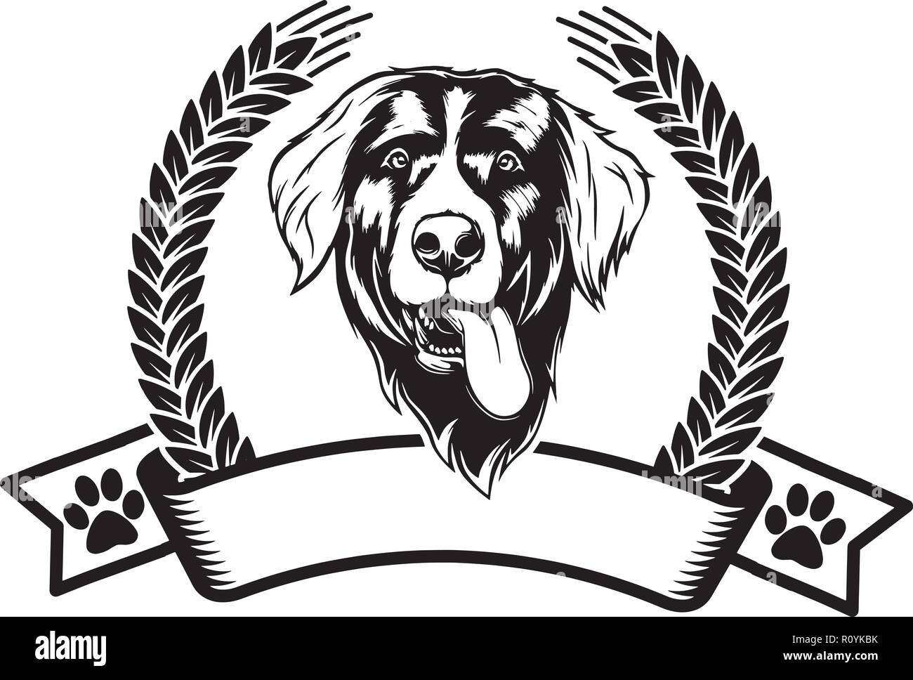 Berner Sennenhund Rasse Kopf isoliert Pedigree Pet Portrait Lächeln glücklich Welpen Gesicht Animal Cartoon Illustration Portrait Kunst Kunstwerk niedliche Design Stock Vektor