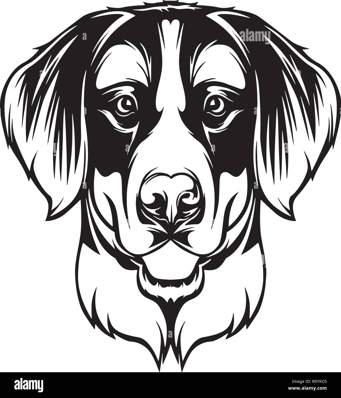 Berner Sennenhund Rasse Kopf isoliert Pedigree Pet Portrait Lächeln glücklich Welpen Gesicht Animal Cartoon Illustration Portrait Kunst Kunstwerk niedliche Design Stock Vektor