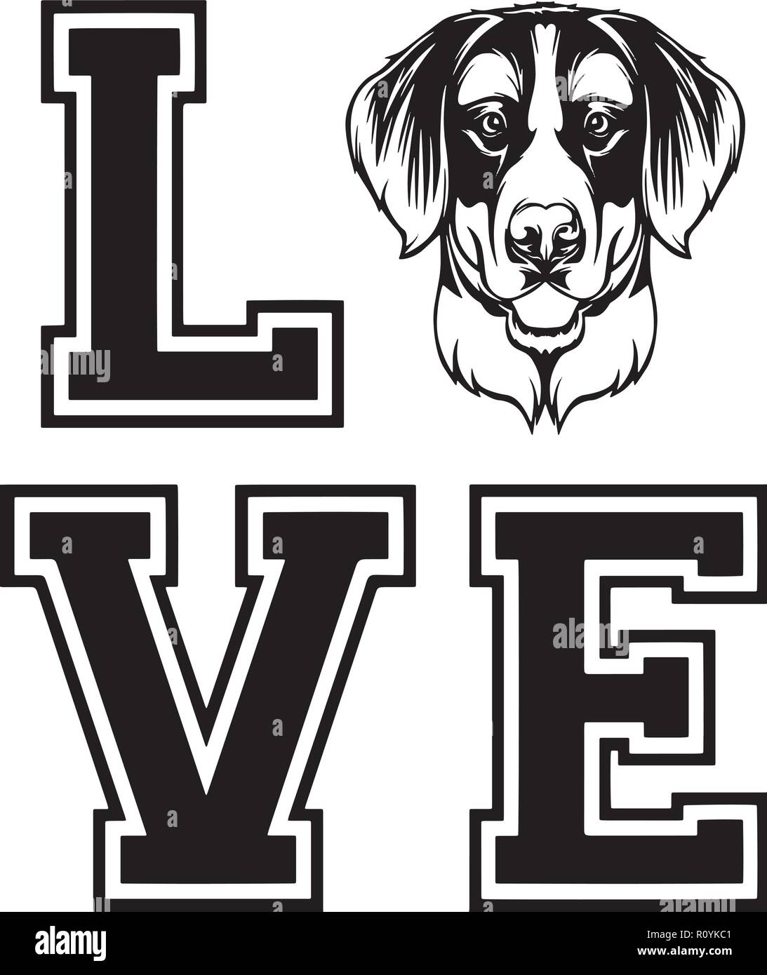 Berner Sennenhund Rasse Kopf isoliert Pedigree Pet Portrait Lächeln glücklich Welpen Gesicht Animal Cartoon Illustration Portrait Kunst Kunstwerk niedliche Design Stock Vektor