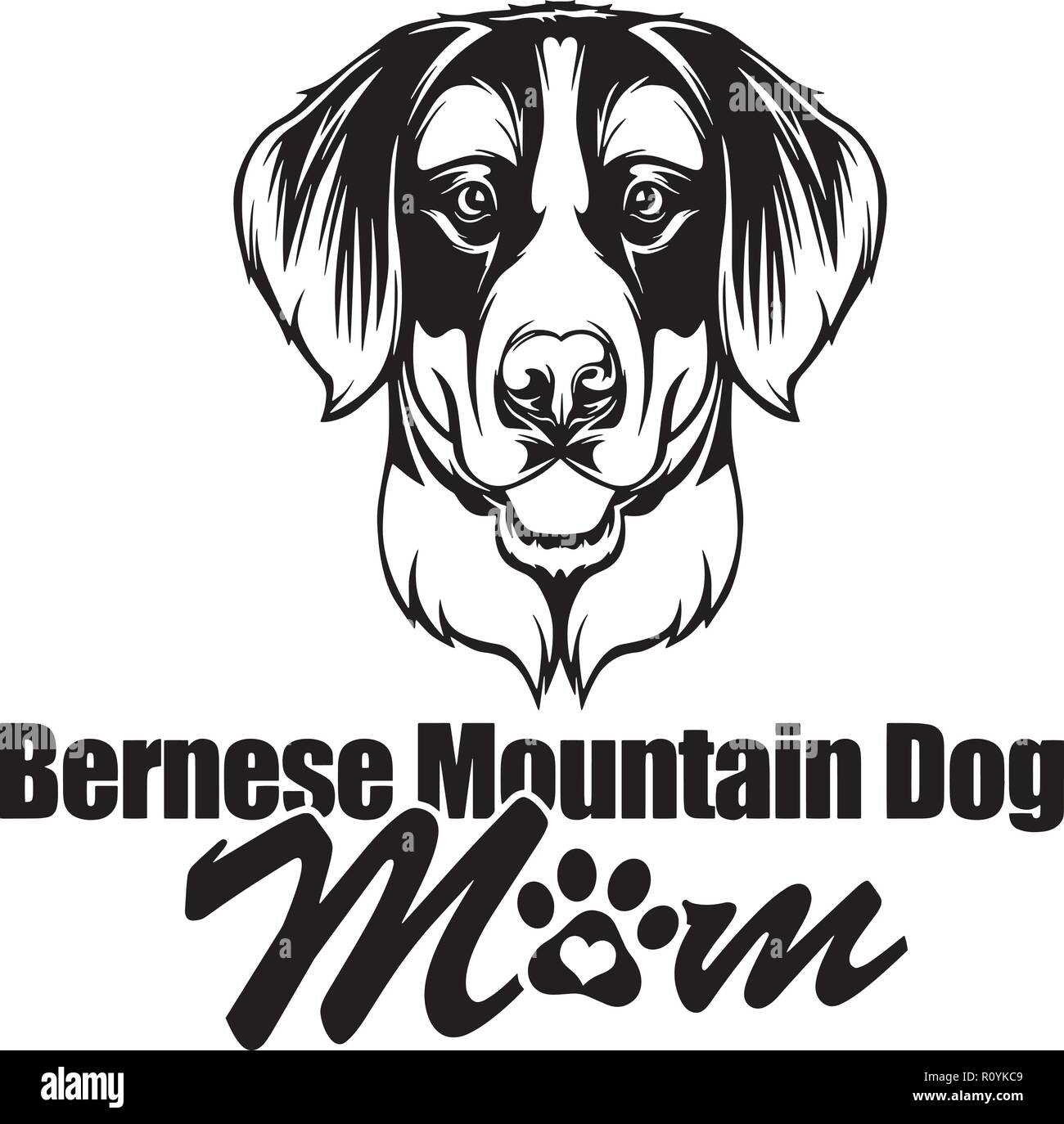 Berner Sennenhund Rasse Kopf isoliert Pedigree Pet Portrait Lächeln glücklich Welpen Gesicht Animal Cartoon Illustration Portrait Kunst Kunstwerk niedliche Design Stock Vektor