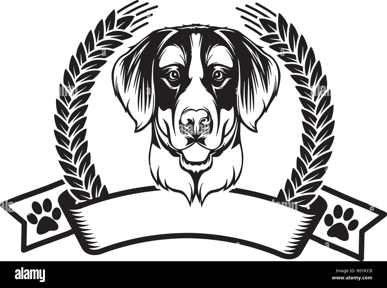Berner Sennenhund Rasse Kopf isoliert Pedigree Pet Portrait Lächeln glücklich Welpen Gesicht Animal Cartoon Illustration Portrait Kunst Kunstwerk niedliche Design Stock Vektor