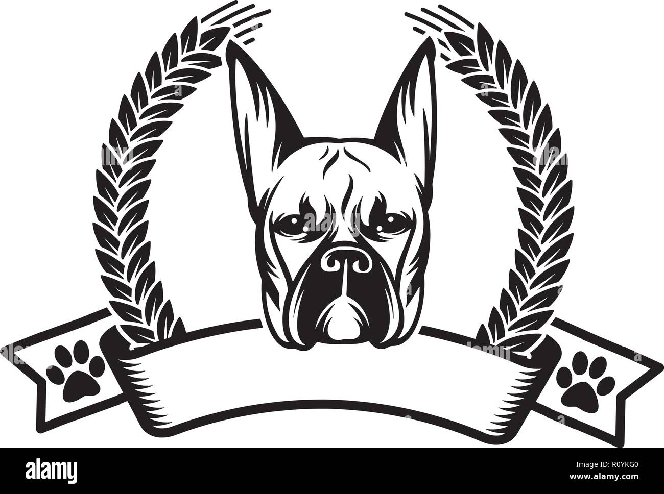 Boxer Dog breed Kopf isoliert Pedigree Pet Portrait Lächeln glücklich Welpen Gesicht Animal Cartoon Illustration Portrait Kunst Kunstwerk niedliche Design Stock Vektor
