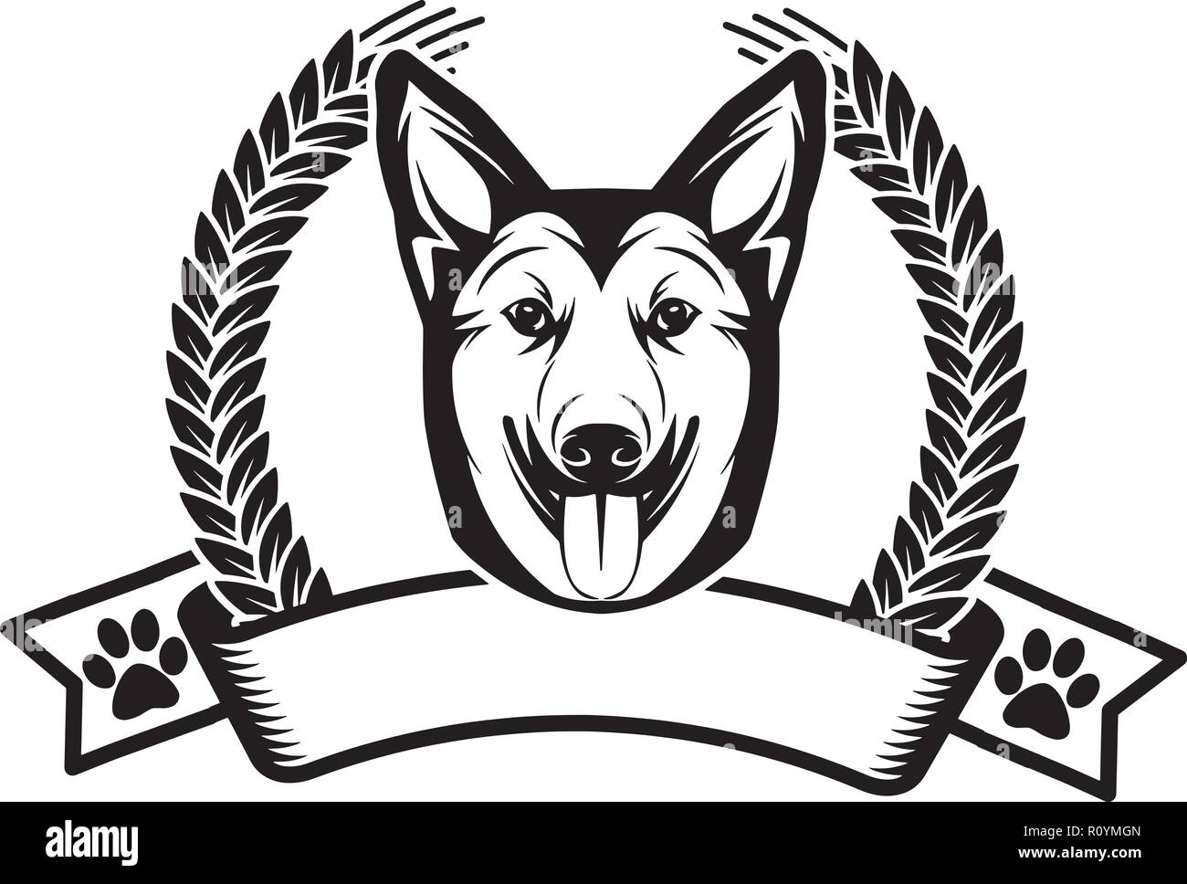 Rasse Deutscher Schäferhund Kopf isoliert Pedigree Pet Portrait Lächeln glücklich Welpen Gesicht Animal Cartoon Illustration Portrait Kunst Kunstwerk niedliche Design Stock Vektor