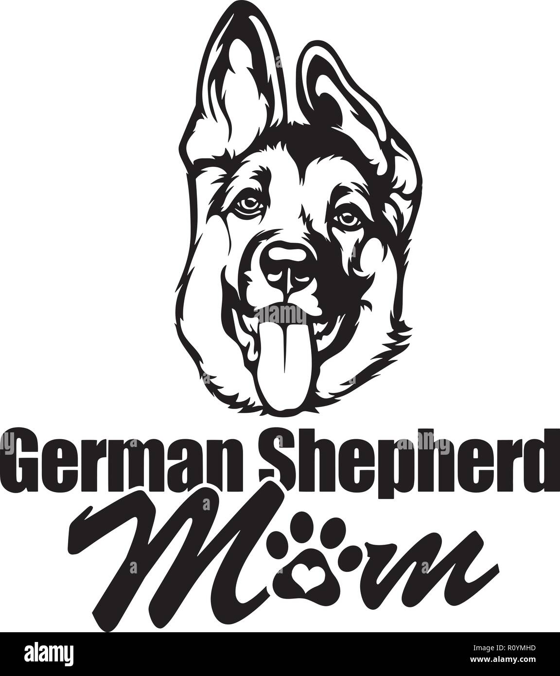 Rasse Deutscher Schäferhund Kopf isoliert Pedigree Pet Portrait Lächeln glücklich Welpen Gesicht Animal Cartoon Illustration Portrait Kunst Kunstwerk niedliche Design Stock Vektor