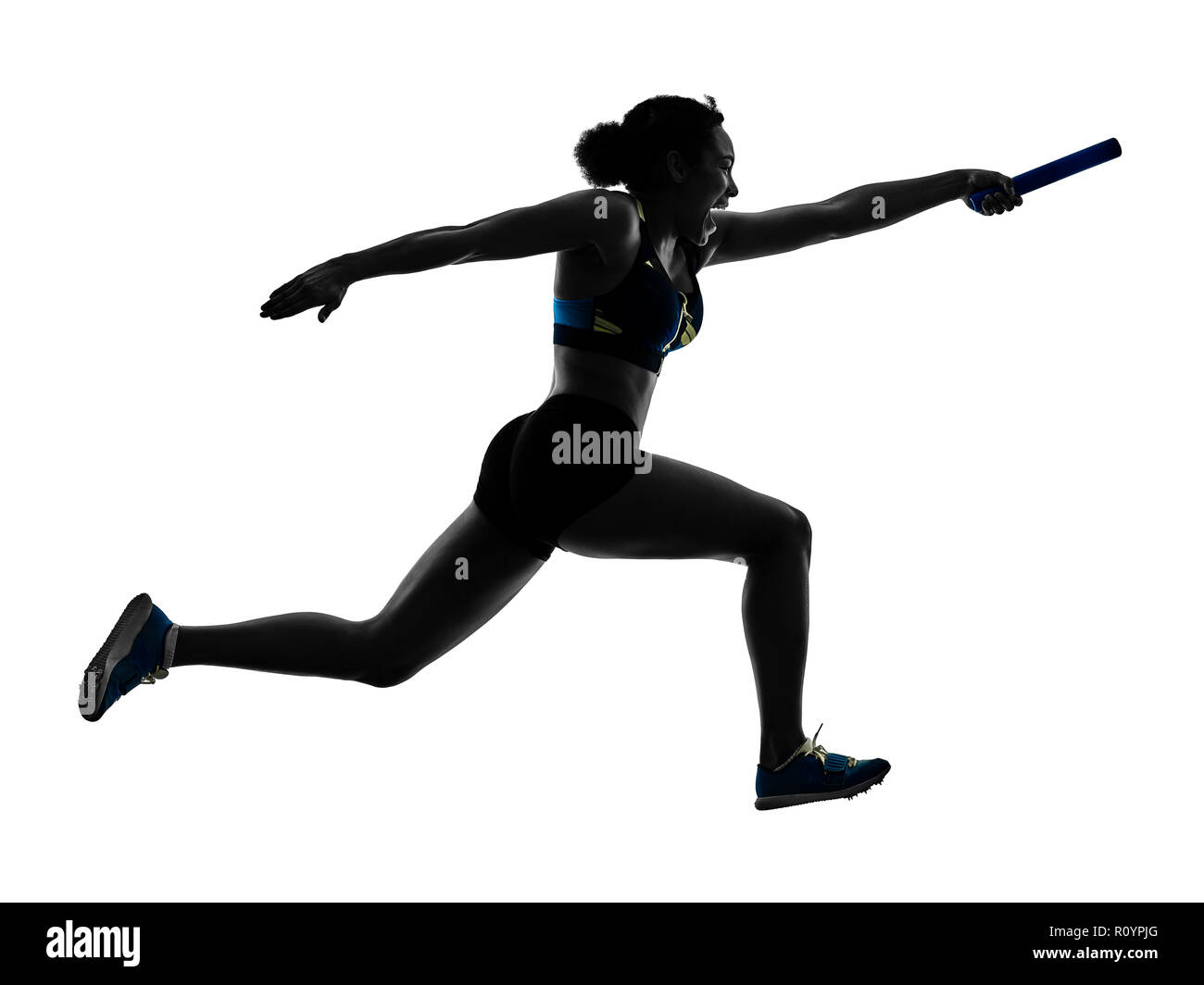 Athletik zielläufer Sprinter laufen Läufer in Silhouette auf weißem Hintergrund Stockfoto