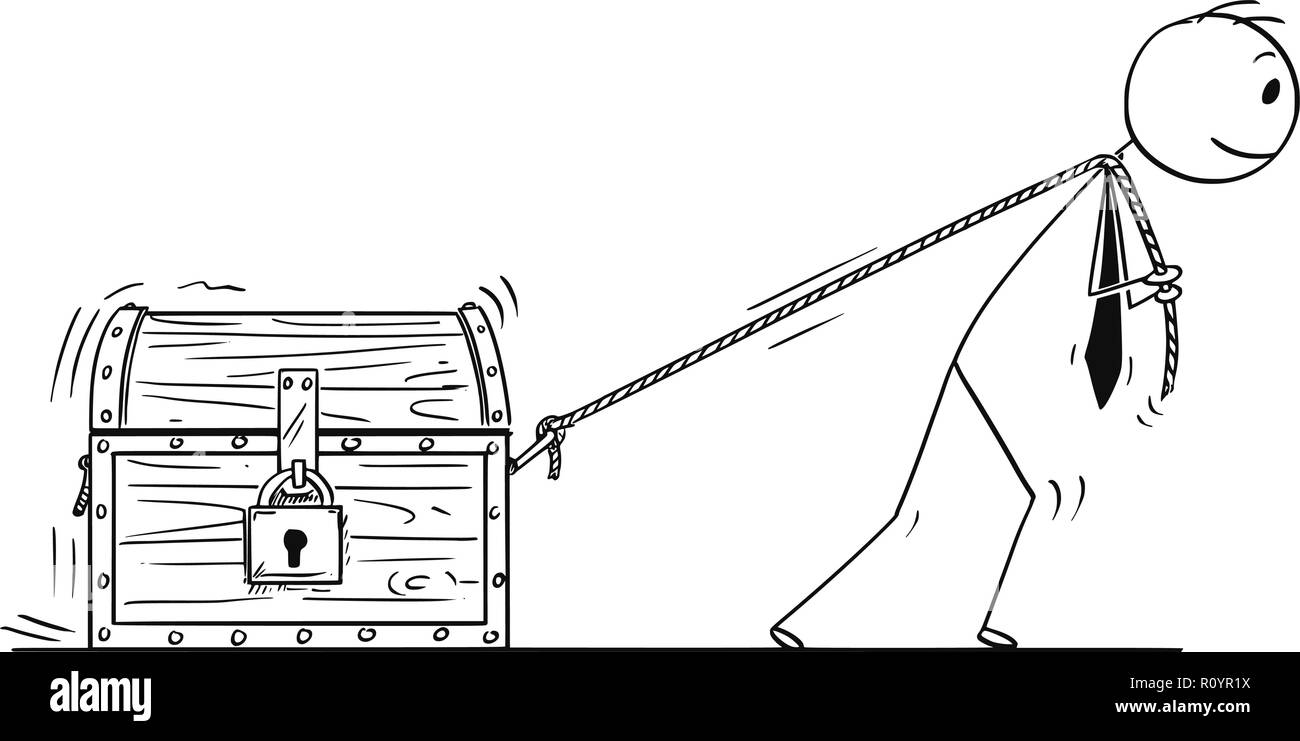 Cartoon der Unternehmer ziehen Gesperrt Schatztruhe Stock Vektor