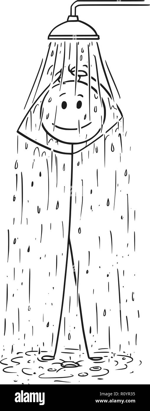 Cartoon von Mann unter der Dusche Stock Vektor