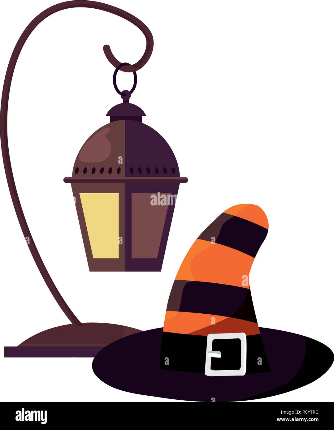 Halloween Hexenhut und Lampe Vector Illustration Stock Vektor