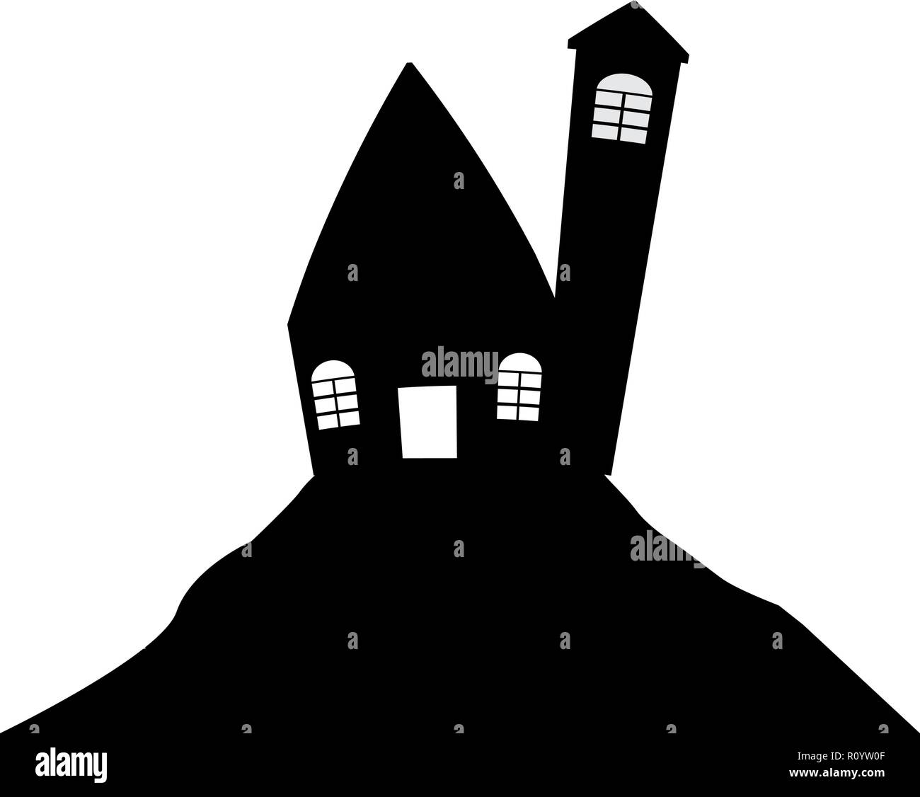 Silhouette Haus auf dem Hügel Vector Illustration Stock Vektor