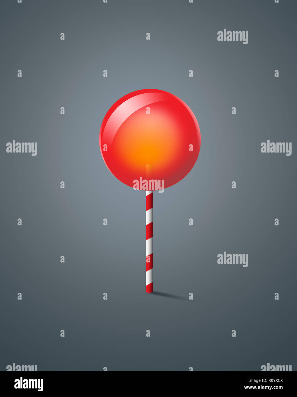 Rot gestreifte lollipop Lollipop mit Stock gegen grauer Hintergrund Stockfoto