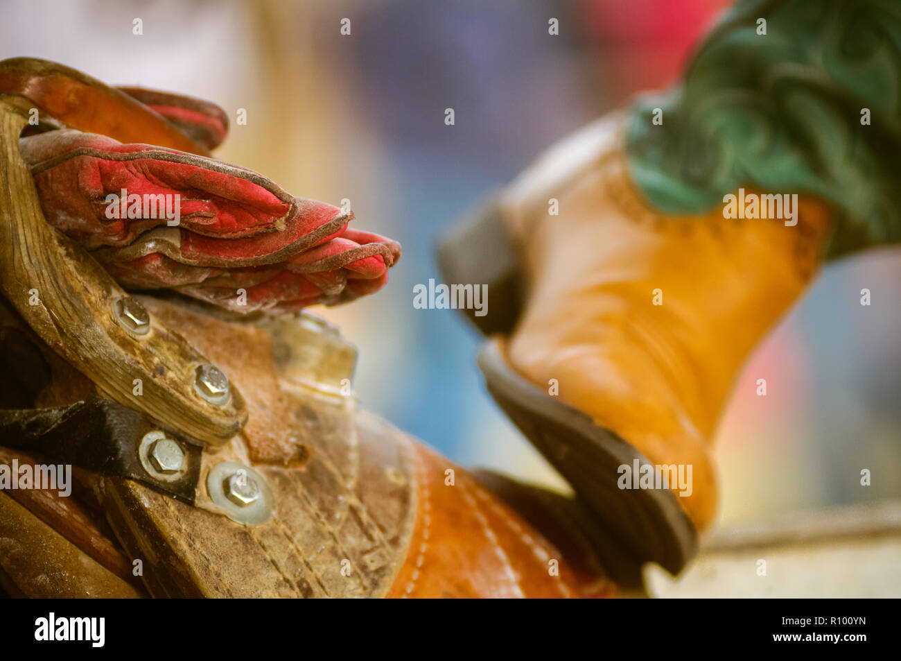 Bronc riding Apparel an eine Australische rodeo Ereignis. Stockfoto