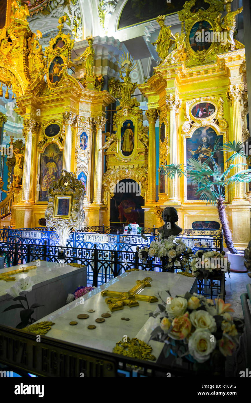 Ich habe die Gräber von Peter dem Großen und Katharina Kathedrale der hll. Petrus und Paulus in der Peter und Paul Festung St. Petersburg, Russische Sankt Peterburg, früher Stockfoto