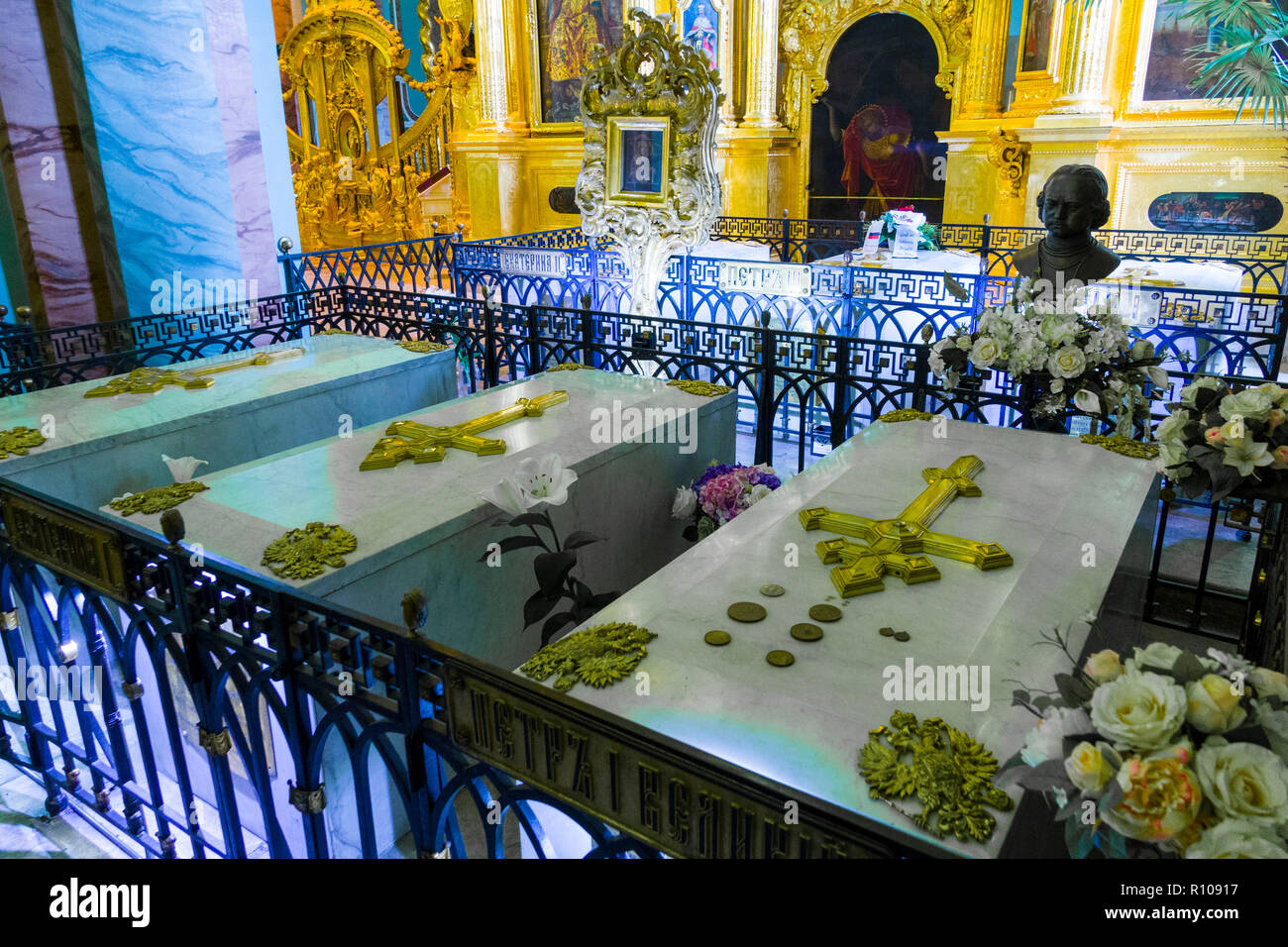 Ich habe die Gräber von Peter dem Großen und Katharina Kathedrale der hll. Petrus und Paulus in der Peter und Paul Festung St. Petersburg, Russische Sankt Peterburg, früher Stockfoto