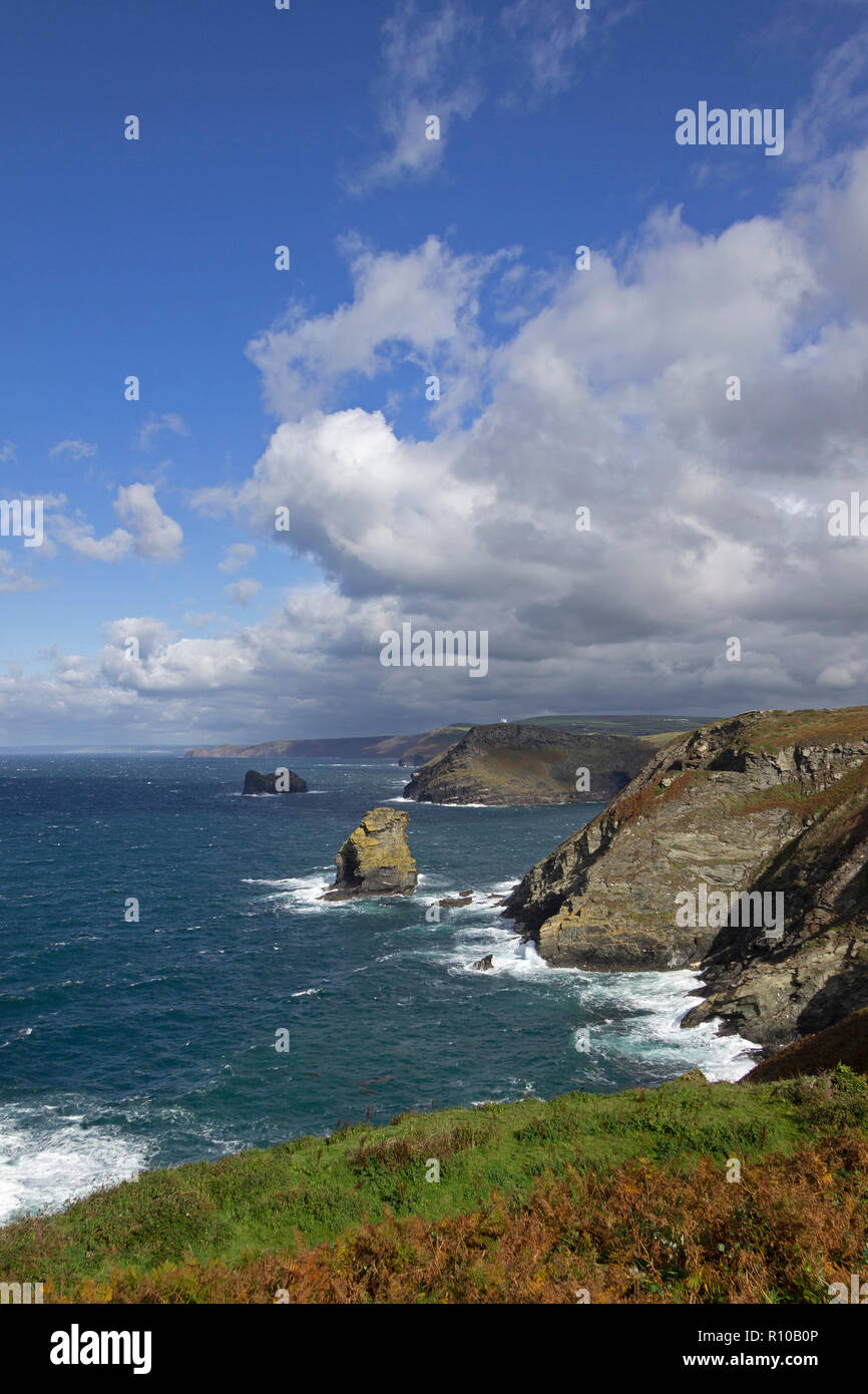 Klippen, South West Coast Path zwischen Boscastle und Tintagel, Cornwall, England, Großbritannien Stockfoto