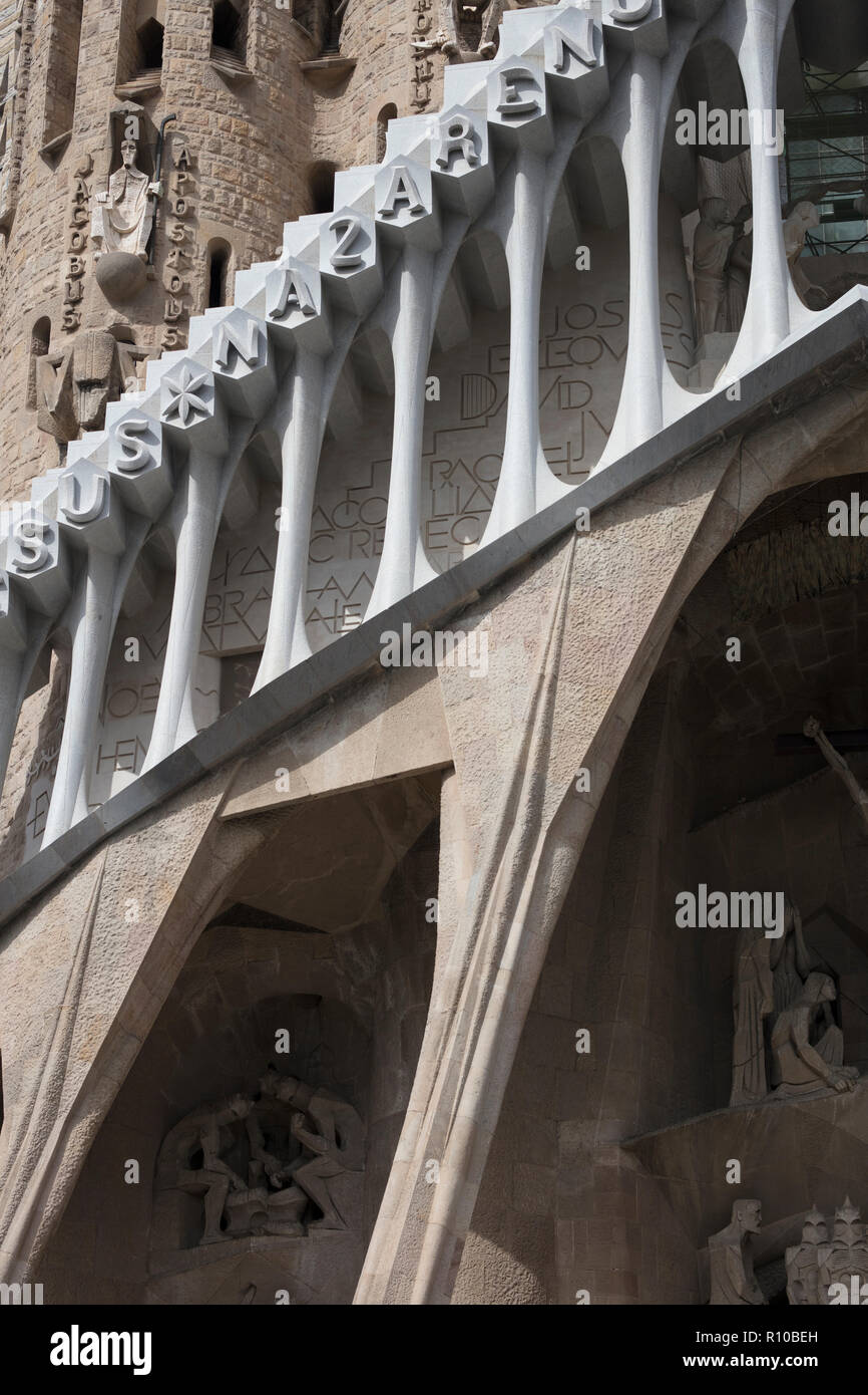 Detail der LaSagrada Famillia in Barcelona, der von dem Architekten Antoni Gaudí. Stockfoto